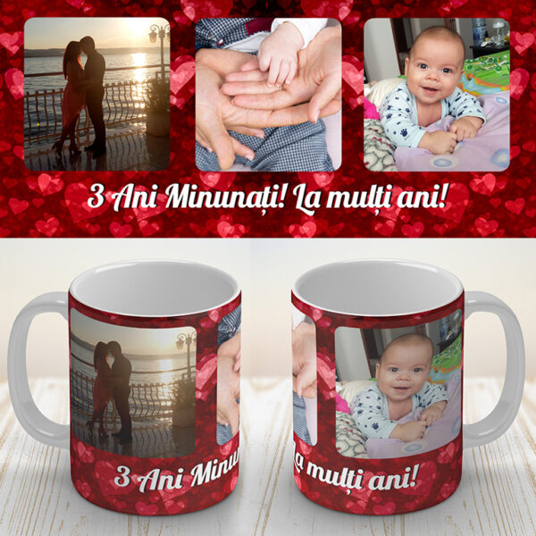 Cană personalizată cu 3 fotografii și mesaj
