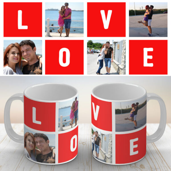 Cană personalizată cu 4 fotografii love