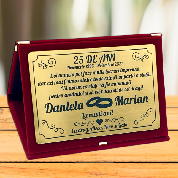 Plachetă personalizată Aniversare Nuntă