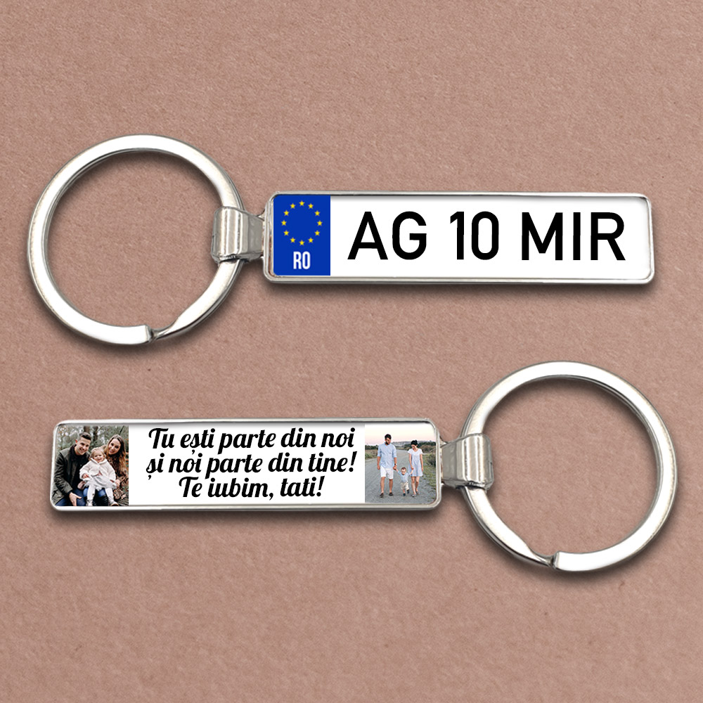 Breloc număr auto cu 2 poze și mesaj