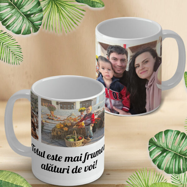 Cană personalizată colaj cu trei poze şi text