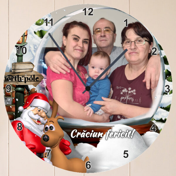Ceas personalizat cu Moş Crăciun şi Ren