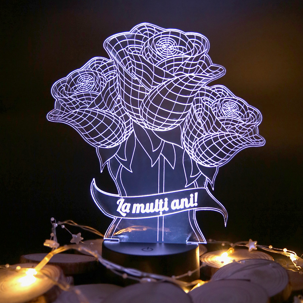 Lampa personalizata 3D cu trandafiri - imagine 2